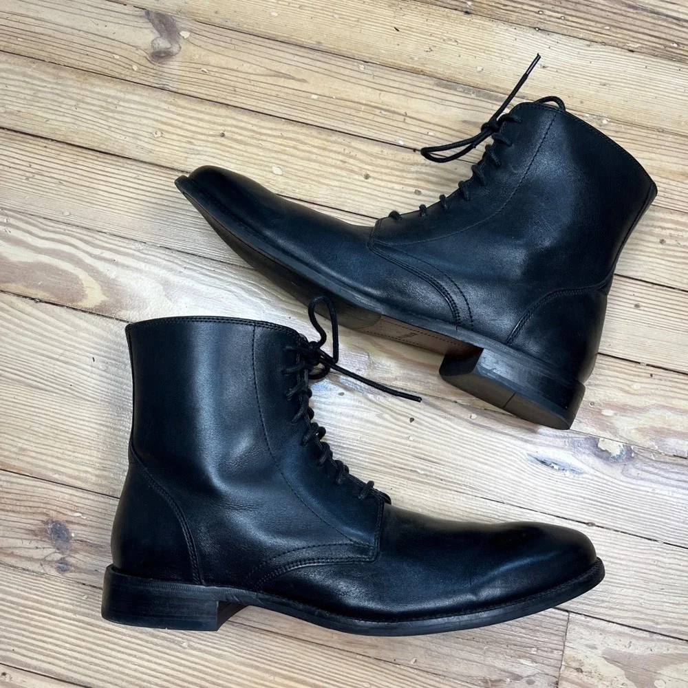 Cole Haan Mens Black Leather Lace Up Boots C11829 Size 9.5 Dress Boot preppy